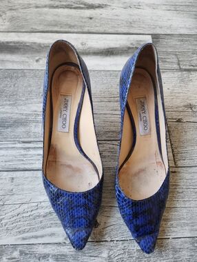 Jimmy Choo Blue Snakeskin Anouk Pointed Toe Pumps Size 40